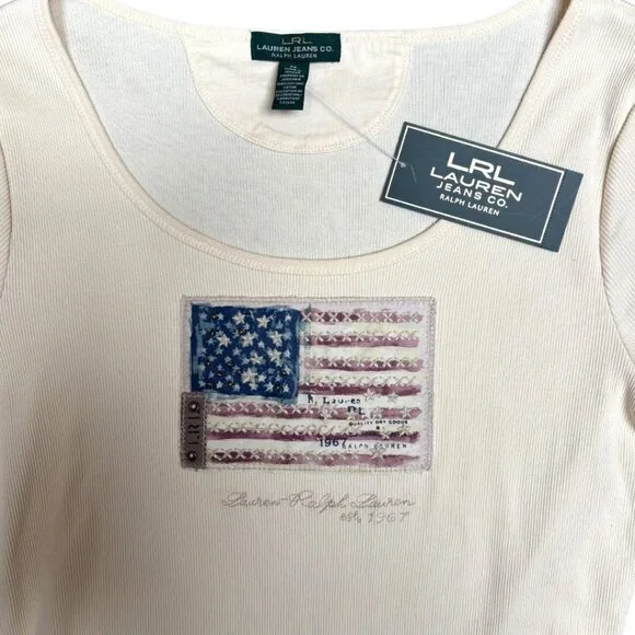 VINTAGE RALPH LAUREN AMERICAN FLAG PATRIOTIC DEADSTOCK BLOUSE TOP MEDIUM NWT - Picture 3 of 4